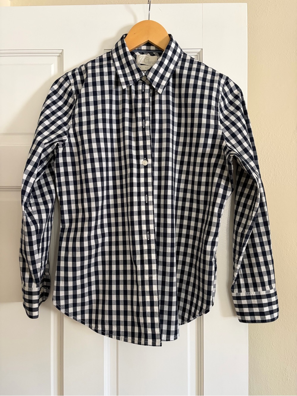 J. Crew Navy and White Gingham Button-Down Shirt